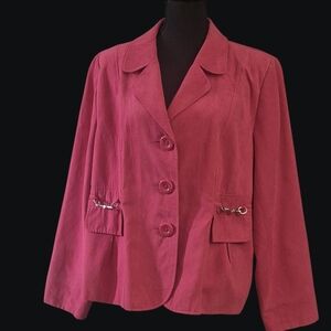 Studio Works Rose Pink Suede Leather Blazer Jacket Size 18